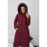 KMK Kombin Kadın Uzun Dolgulu Siyah Şişme Mont - 633-Bordo - 44