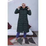 KMK Kombin Kmkkombin Uzun Dolgulu Siyah Şişme Mont Kapşonu Kürklü Yoğun Elyaflı Büyük Beden - 48 - Antrasit - Haki