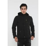 Kmk Rkek Siyah Kapüşonlu Softshell Su ve Rüzgar Geçirmez Cep Detaylı Içi Kürklü Kapüşonlu Mont - 2XL