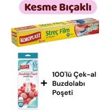 Kms Home Koroplast Kesme Bıçaklı Streç Film 75 mt + Stepy 100'LÜ Çek-Al Buzdolabı Poşeti - Şeffaf