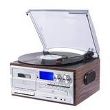 Kn-110 Walnut Bluetooth Kumandalı Cdli Kaset Usb Radyo 33-45-78 Plaklar Çalar Pikap