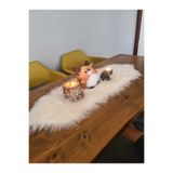KNC EXCLUSİVE CLASSİC Krem Kürklü Peluş Masa Örtüsü Şık Dekoratif Lüks Elegant Modern Dekoratif Runner.