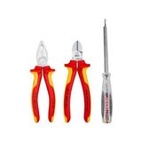 Knipex 3'lü 1000V Kombine Pense 180 mm 1000V Yan Keski 160 mm Kontrol Kalemi 190 mm - Standart - Kırmızı
