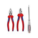 Knipex 3'lü Kombine Pense 180 mm Yan Keski 160 mm Kontrol Kalemi 190 mm Set - Standart - Kırmızı - Mavi
