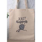 Knit Hapens Örgü Anne Hediye Baskılı %100 Pamuklu Ham Bez Bej Çanta