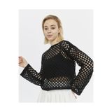 KNİTİCAL TEKSTİL Bolero Knit Siyah Crop Bluz Ajurlu Triko Örme