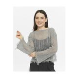 KNİTİCAL TEKSTİL Bolero Watashi püsküllü Krem Crop Bluz Ajurlu Triko Örme