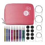 KnitPro Zing örgü iğnesi seti, yuvarlak, değiştirilebilir, özel 10 cm kısa uç, delüks set, mavi