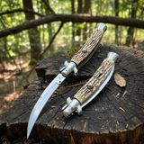 Knivox Akc Geyik Boynuzu İtalyan Stiletto Curved Blade Pocket Knife