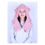 Knock Knock İG KnockKnock Kapşonlu Welsoft Peluş Bere - Kısa Atkılı - Polar Boyunluk Şalı - Kulaklı Şapka
