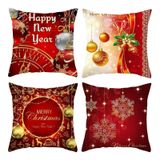 KnSam 50 x 50 cm yastık kılıfı Noel seti, kar tanesi küre saat, dekoratif yastık, polyester yastık kılıfı, kanepe, yatak odası, ofis, araba dekorasyonu için, 4 adet kırmızı altın set 5