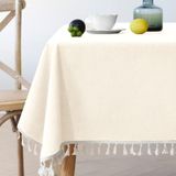 KnSam Bej Beyaz Masa Örtüsü Köşeli, Masa Örtüleri Polyester, 120x170cm | Masa örtüsü doğum günü tek renkli püsküller yemek masası, kutlama, düğün ve dekorasyon için uygundur