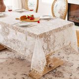 KnSam Bej Beyaz Masa Örtüsü Köşeli, Masa Örtüleri Polyester, 140x300cm | Masa örtüsü Boho dantel gül çiçekler masa dekorasyonu