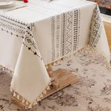 KnSam Bej gri masa örtüsü, köşeli, çizgili masa örtüsü, 80 x 120 cm | Polyester pamuk masa örtüsü, bahçe partisi, geometrik leke koruması, masa dekorasyonu