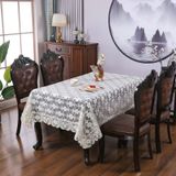 KnSam Beyaz Kahve Masa Örtüsü Köşeli, Çiçekli Dantel Masa Örtüsü, 150x150cm | Polyester masa örtüsü doğum günü dantel nakış yapraklar leke koruması masa dekorasyonu
