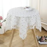 KnSam Beyaz Yeşil Masa Örtüsü Köşeli, Çiçekli Masa Örtüsü, 150 x 150 cm | Polyester keten masa örtüsü, doğum günü, dantel, nakış, oturma odası masası, masa dekorasyonu