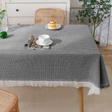 KnSam Gri antrasit masa örtüsü, köşeli, masa örtüsü, 90 x 240 cm | Polyester pamuk masa örtüsü doğum günü karo desenli püsküller yemek masası, kutlama, düğün ve dekorasyon için uygundur