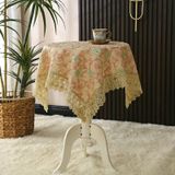 KnSam Kahve Yeşil Masa Örtüsü Yuvarlak, Çiçekli Masa Örtüleri Polyester | Gül masa örtüsü, düğün, dantel nakış, yapraklar, oturma odası masası, masa dekorasyonu