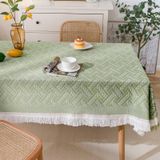 KnSam Köşeli masa örtüsü, açık yeşil, püsküllü masa örtüsü, 180 x 380 cm | Polyester pamuk masa örtüsü doğum günü geometrik oturma odası masası masa dekorasyonu