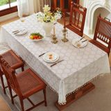 KnSam Köşeli masa örtüsü bej beyaz, masa örtüsü polyester, 140 x 300 cm | Masa örtüsü, dantel, çiçekli, masa koruyucu, masa dekorasyonu