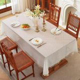 KnSam Köşeli masa örtüsü bej beyaz, masa örtüsü polyester, 90 x 90 cm | Masa örtüsü, bahçe partisi, içi boş dantel çiçekler, yemek masası, kutlama, düğün ve dekorasyon için uygundur