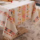 KnSam Köşeli masa örtüsü bej, çizgili masa örtüsü, 80 x 120 cm | Turuncu Sarı Polyester Pamuk Masa Örtüsü Dış Mekan Geometrik Eşkenar dörtgen Masa Dekorasyonu