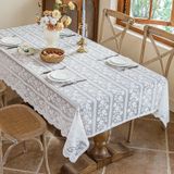 KnSam Köşeli masa örtüsü, beyaz, çiçekli masa örtüsü, polyester, 150 x 150 | Teras için masa örtüleri, dantel şeritler, yemek masası, kutlama, düğün ve dekorasyon için uygundur