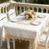 KnSam Köşeli masa örtüsü, beyaz, dantel çiçekli masa örtüsü, polyester, 110 | Masa örtüsü, bahçe partisi, masa dekorasyonu