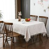 KnSam Köşeli masa örtüsü kahve, püsküllü masa örtüsü polyester, 140 x 220 | Masa örtüsü doğum günü geometrisi yemek masası, kutlama, düğün ve dekorasyon için uygundur