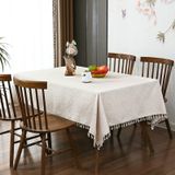 KnSam Köşeli masa örtüsü kahve, püsküllü masa örtüsü polyester, 140 x 300 | Masa örtüsü doğum günü papatya yemek masası, kutlama, düğün ve dekorasyon için uygundur