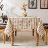 KnSam Köşeli masa örtüsü kırmızı yeşil, çiçekli masa örtüsü, 140 x 240 cm | Mavi polyester pamuk masa örtüsü doğum günü yaprakları masa koruması masa dekorasyonu