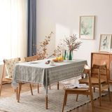 KnSam Köşeli masa örtüsü, mavi, jakarlı püsküllü masa örtüsü, 140 x 250 cm | Polyester keten masa örtüsü doğum günü geometrisi yemek masası, kutlama, düğün ve dekorasyon için uygundur