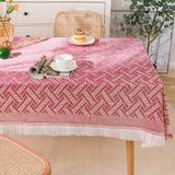KnSam Pembe Kırmızı Masa Örtüsü Köşeli, Püsküllü Masa Örtüsü, 90x150cm | Polyester pamuk masa örtüsü doğum günü geometrik yemek masası, kutlama, düğün ve dekorasyon için uygundur