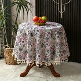 KnSam Renkli masa örtüsü, yuvarlak, çiçek püsküllü masa örtüleri, polyester | Masa örtüsü, doğum günü, baskılı, yapraklar, leke tutmaz, masa dekorasyonu