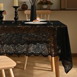 KnSam Siyah masa örtüsü, köşeli, masa örtüsü polyester, 150 x 180 cm | Bira masası için masa örtüsü, dantel, çiçekler, leke koruması, masa dekorasyonu