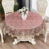 KnSam Yuvarlak Masa Örtüsü Bordo, Çiçek Yaprakları Masa Örtüleri Polyester | Masa örtüsü dekorasyon Avrupa tarzı dantel nakış masa koruması masa dekorasyonu
