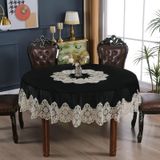 KnSam Yuvarlak masa örtüsü siyah, çiçekli dantel masa örtüsü kadife, 150 cm | Masa örtüsü, bahçe masası, dantel nakış, masa koruması, masa dekorasyonu