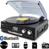 Knstar Kn- 27 Bluetoothlu Kumandalı Hoparlörlü Pikap Radyo Kaset USB Mp3 33- 45- 78 Plaklar Çalar - Beyaz