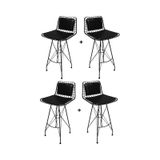 Knsz kafes tel bar sandalyesi 4 lü zengin syhsyh sırt minderli 75 cm oturma yüksekliği ofis cafe bahçe mutfak - Siyah