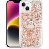 Kny Apple Apple iPhone 14 Plus Kılıf Sıvılı Kalpli Yüzüklü Hareketli Milce Kapak - Gold