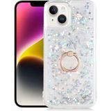 Kny Apple Apple iPhone 14 Plus Kılıf Sıvılı Kalpli Yüzüklü Hareketli Milce Kapak - Gri