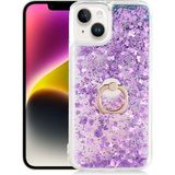 Kny Apple Apple iPhone 14 Plus Kılıf Sıvılı Kalpli Yüzüklü Hareketli Milce Kapak - Mor