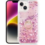 Kny Apple Apple iPhone 14 Plus Kılıf Sıvılı Kalpli Yüzüklü Hareketli Milce Kapak - Pembe