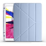 Kny Apple iPad Pro 10.2 İçin Kalemlıklı Arkası Silikon Standlı Trifolding Kılıf Mavi