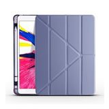 Kny Apple iPad Pro 10.2 İçin Kalemlıklı Arkası Silikon Standlı Trifolding Kılıf Mor