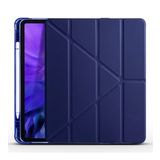 KNY Apple İpad Pro 12.9 2021 İçin Kalem Koymalı Arkası Silikon Standlı Trifolding Kılıf Lacivert