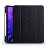KNY Apple İpad Pro 12.9 2021 İçin Kalem Koymalı Arkası Silikon Standlı Trifolding Kılıf Siyah
