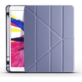 Kny Apple iPad Pro 12.9 2021 Kılıf Arkası Silikon Kamelikli Standlı Kapaklı Trifolding Kılıf - Mor