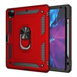 Kny Apple iPad Pro 12.9 2021 Kılıf Ultra Korumalı Çift Katmanlı Yüzüklü Standlı Vega Kapak - Kırmızı