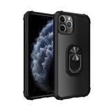 KNY Apple İphone 11 Pro Max Kılıf Silikon Kenarlı Renkli Yüzüklü Manyetik Mola Kapak Siyah
